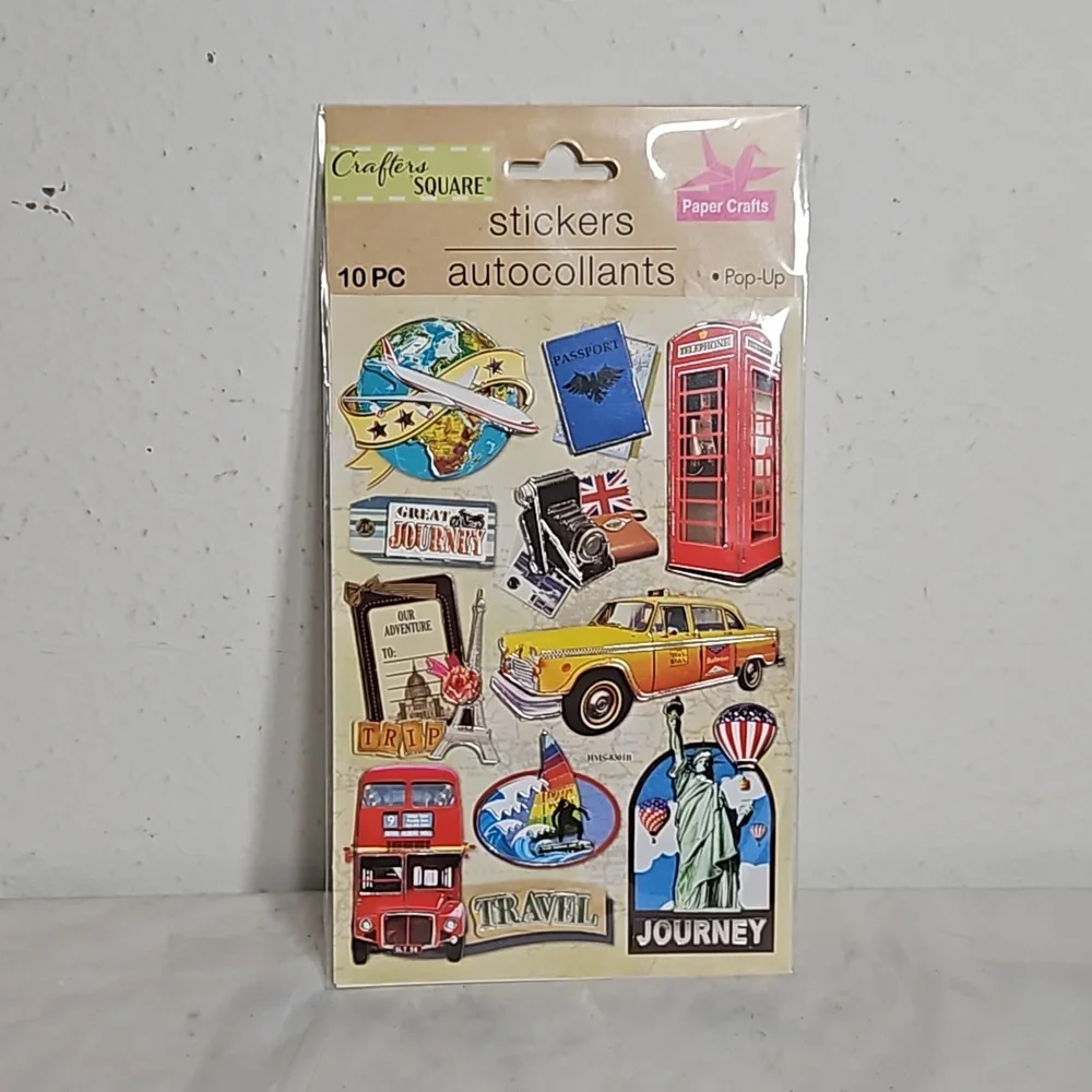 crafters square 10pc travel themed pop-up 3D scrapbook crafting stickers